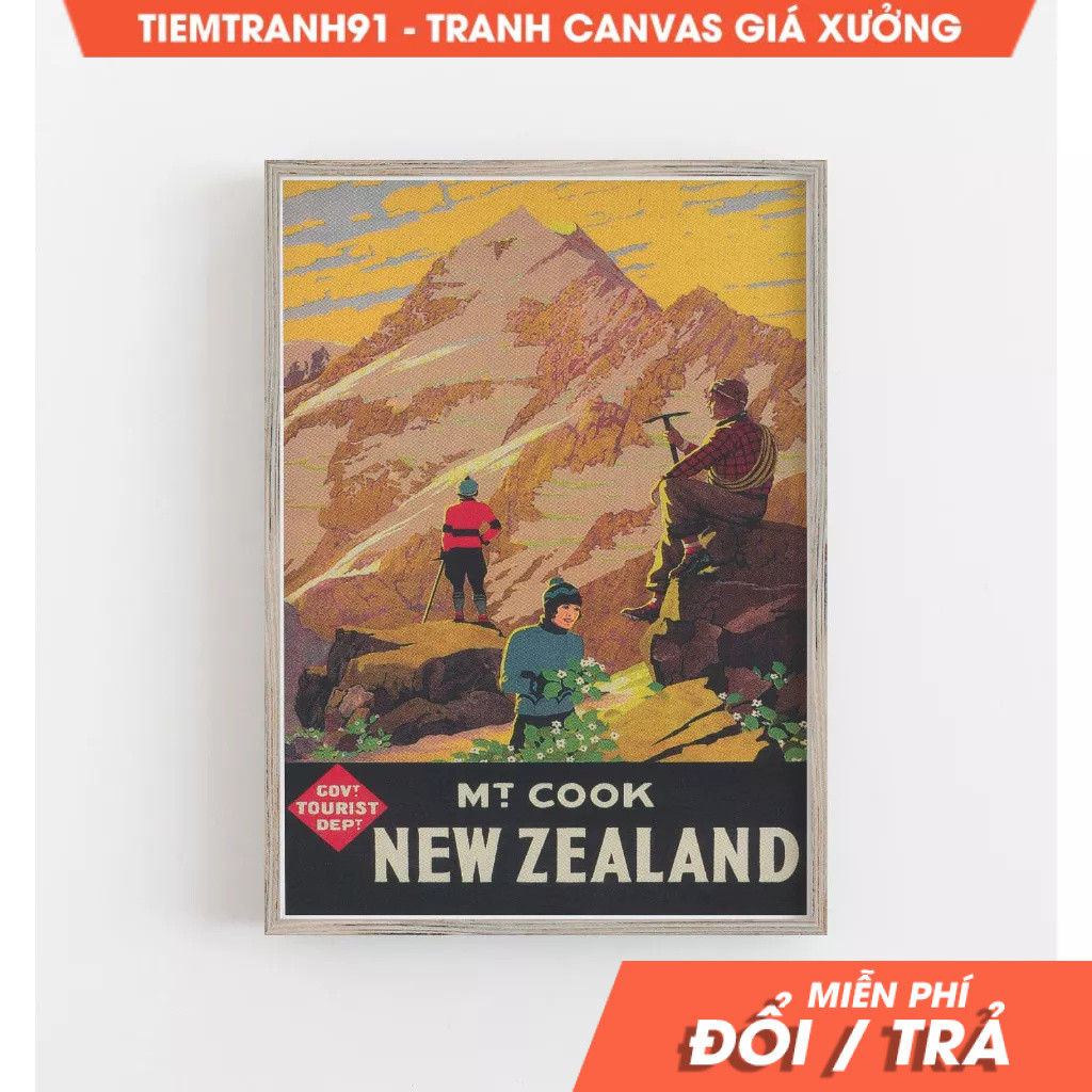 Tranh treo tường, New Zealand Wall Art, Vintage Wall Art, Mount Cook Print, Mountain Climbers, tặng 