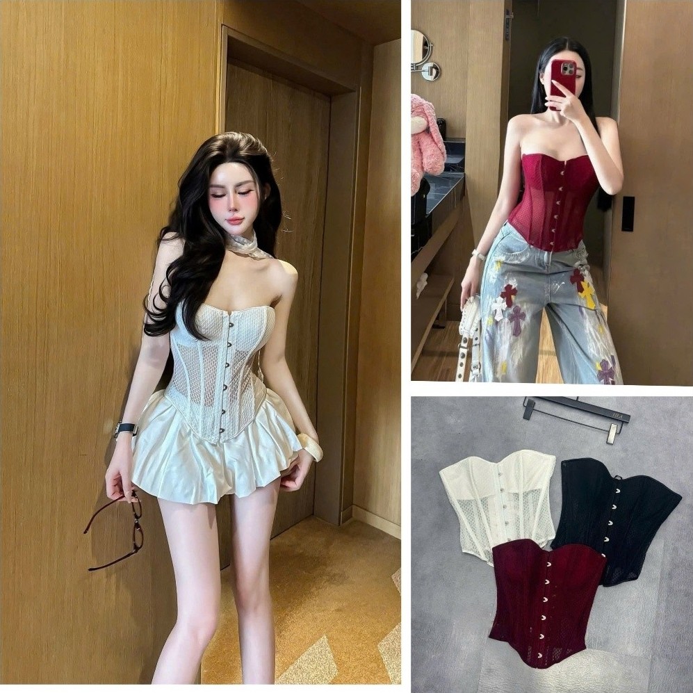 [Follow shop nhận mã 10k] Áo cup corset đan dây lưới Meo Meo Shop QCCC AC0001