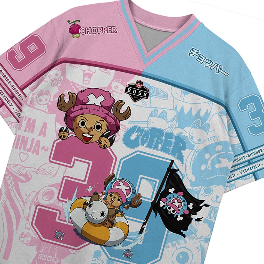 (Dây buộc miễn phí, Nhãn dán) BIGBOSS Anime One Piece Unisex Oversize Boxy Jersey 022 Chopper Dễ thư