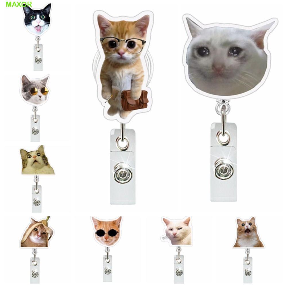 MAXOR Nurse Badge Reel, Funny Cat Kitten Animal ID Card Holder, Giá đỡ tên Acrylic Telescopic Cat Ex