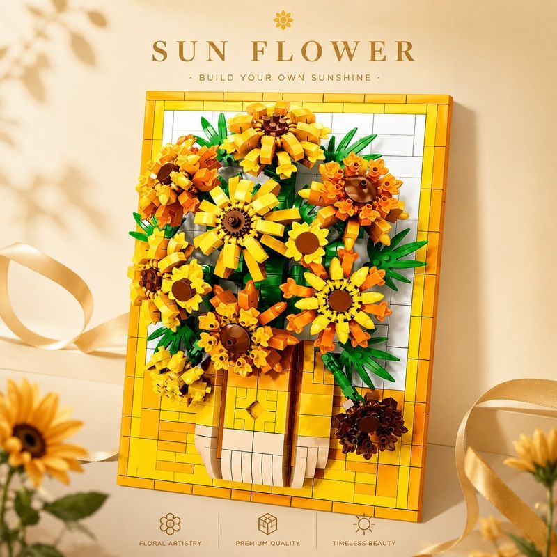 The 2026 new Van Gogh Sunflower building block bouquet of eternal flowers is compatible with assembl