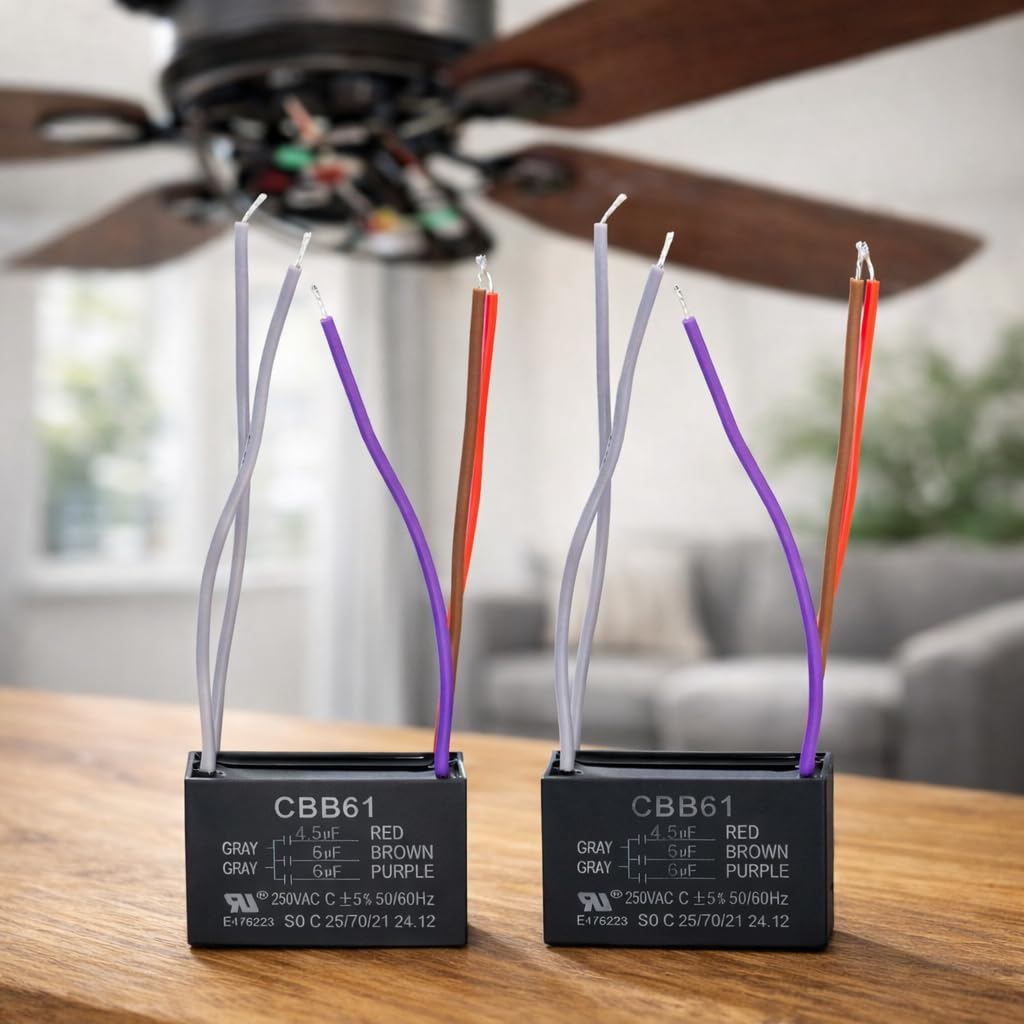 Tụ điện quạt trần Podoy CBB61 tương thích với NEW TECH Harbor Breeze 4.5uf 6uf 6uf 5 dây (2 gói)