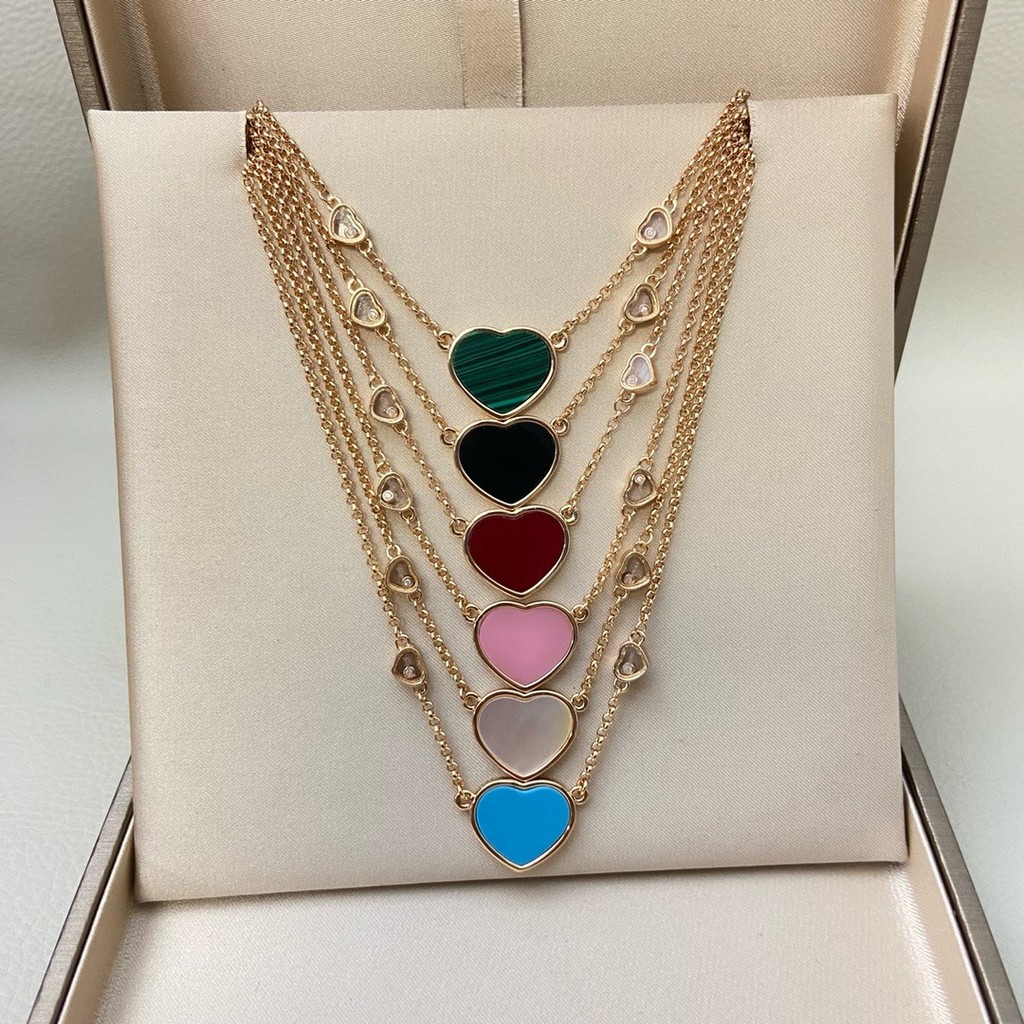 Heart-shaped necklace for women18K Rose gold hollow diamond-encrusted heart-shaped red agate collarb