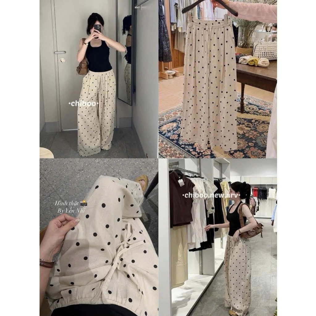 [𝐒𝐮𝐙𝐲] Quần Xuông Chấm Bi Chất Linen Me.Studio QCCC (Dài 96 Rộng 35cm)