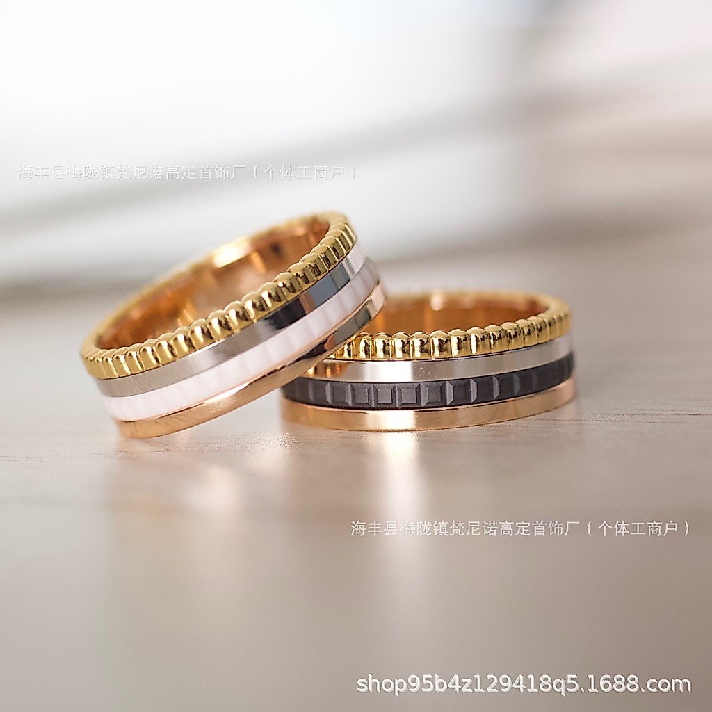 Ceramic Poem Rings, Couple Rings, Poem Color-Block Rings V Gold