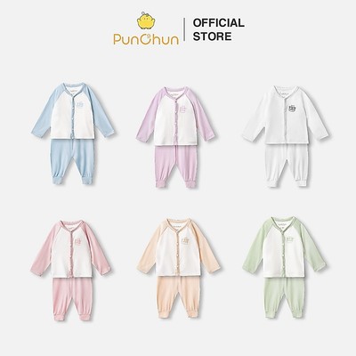 [PUNCHUN 0-6M] Bộ quần áo dài cúc giữa Punchun Cup cho bé sơ sinh