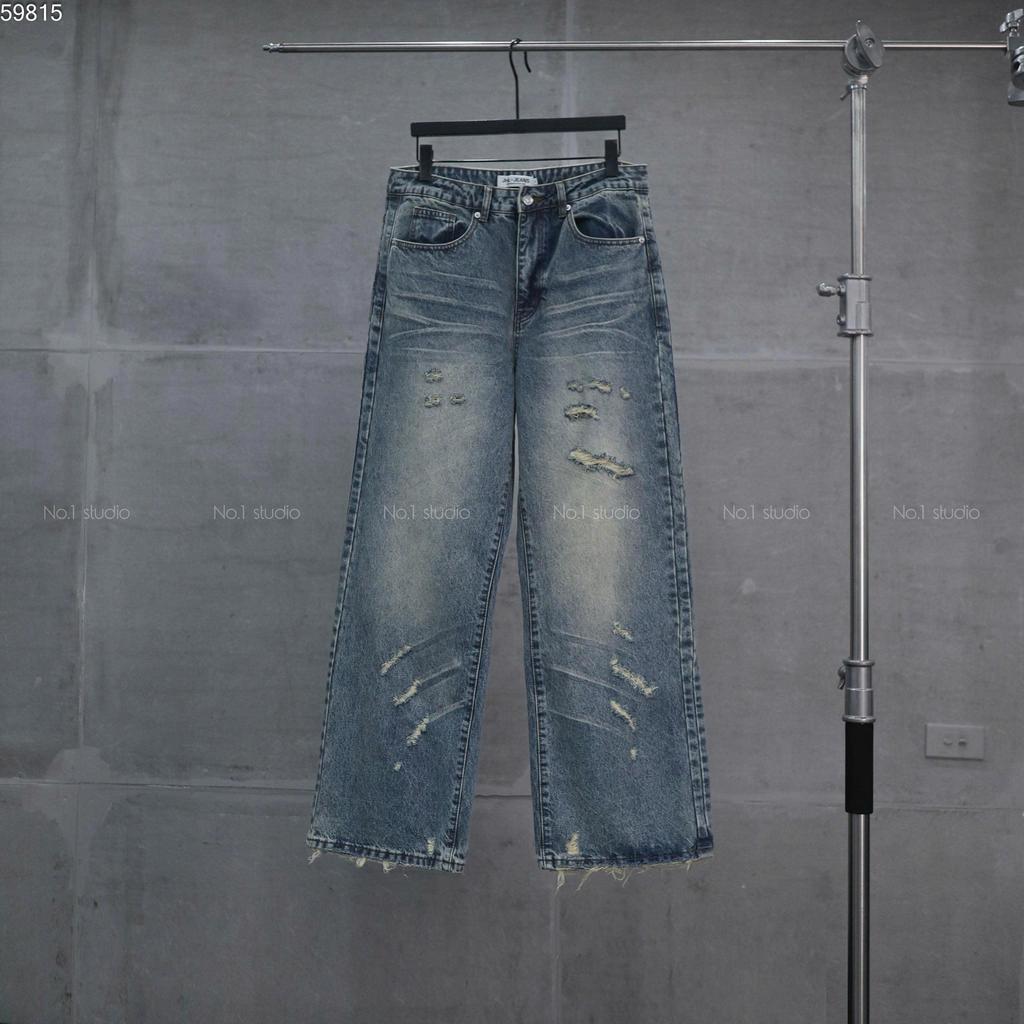 No.1 Studio - Quần jean ống xuông wax đùi unisex phong cách đường phố 107