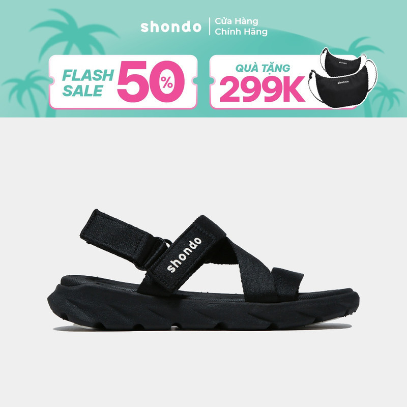 Giày Sandals Nam Nữ Unisex Êm Chân Shondo F6 Sport Đen Full F6S301
