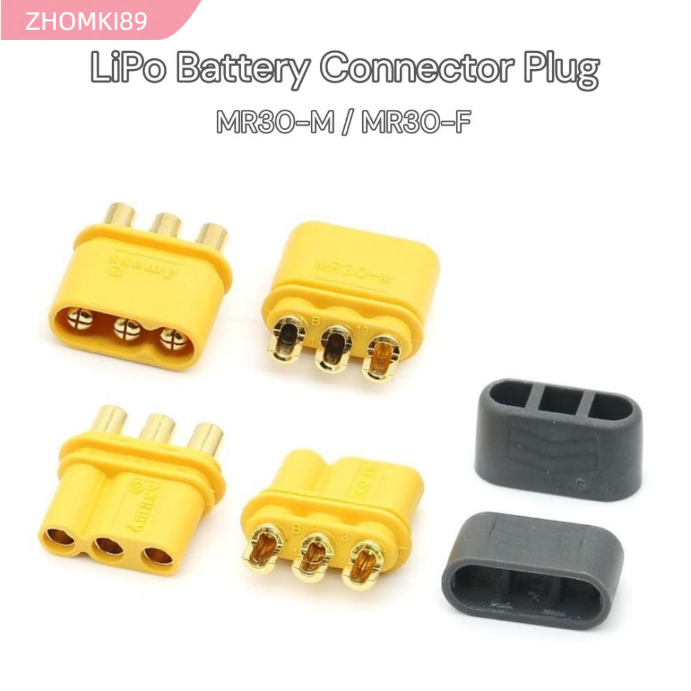Đầu nối ZHOMKI89 MR30, Ổ cắm pin AMASS LiPo có thể gắn được, Nhựa màu vàng đen có vỏ bọc MR30 Phụ ki
