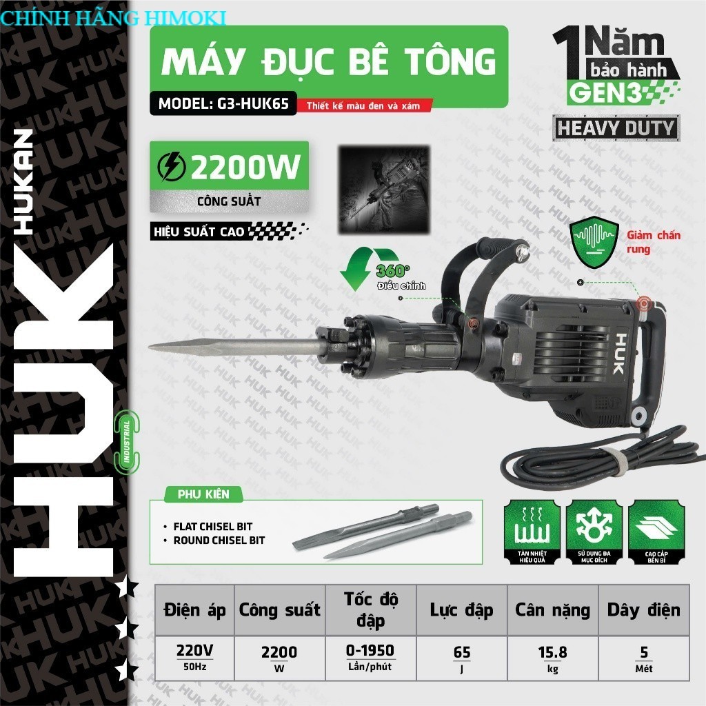 Máy đục bê tông (GEN 3) G3-HUK65 bằng điện chính hãng HUKAN chính hãng CHÍNH HÃNG HIMOKI