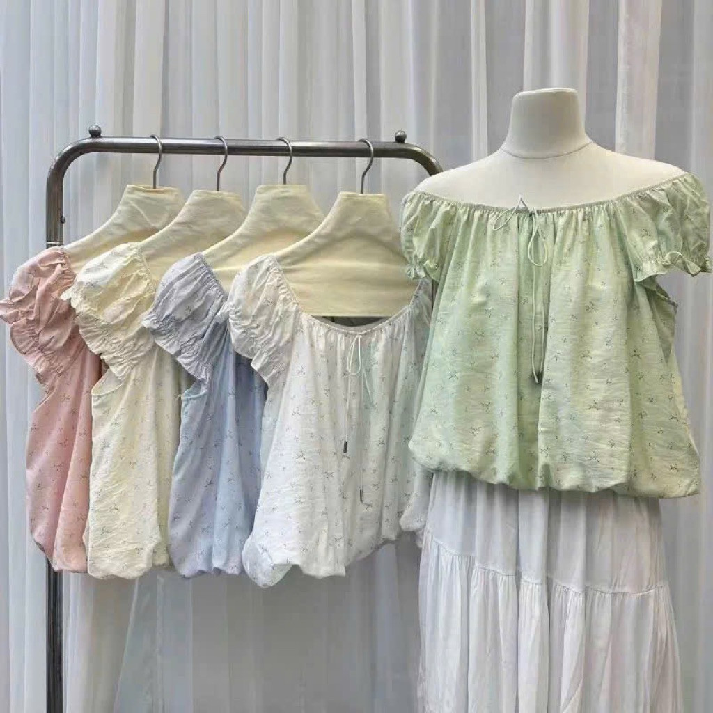 JANG STORE [HÀNG QC] Áo kiểu dáng bom mặc được trễ vai ngắn tay 80521 jang store
