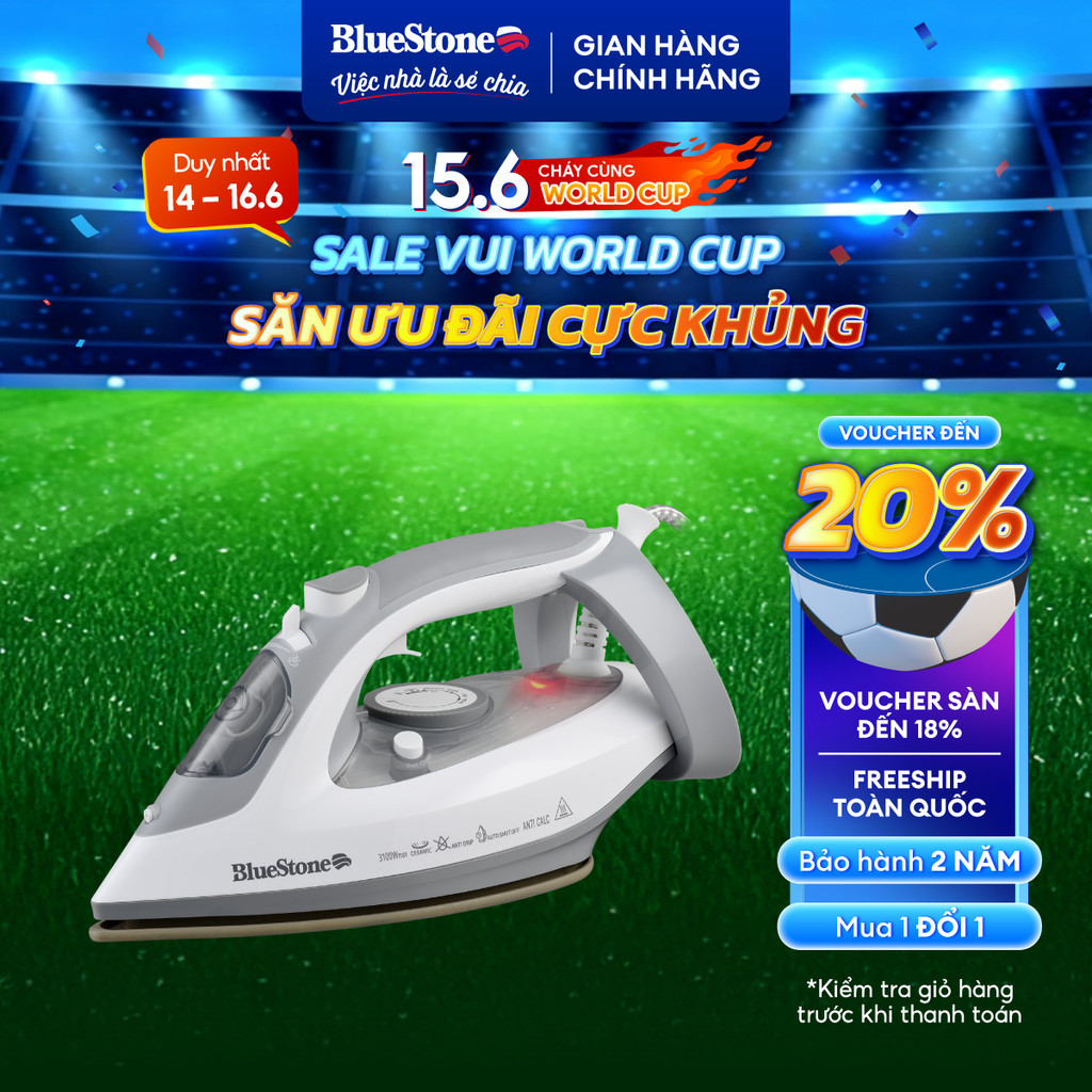 Bàn Ủi Hơi Nước BlueStone SIB-3836 2600-3100W - Đế Ceramic, Bình 280ml, Nóng Nhanh, Ủi Phẳng - Bảo Hành 2 Năm