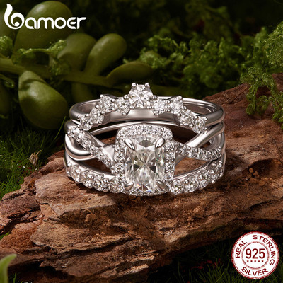 Nhẫn Bạc Bamoer 925 Moissanite Series Đính Hôn Trang Sức Quà Tặng Cho Nữ MSR1