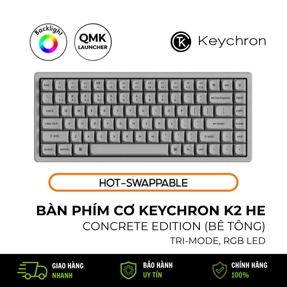 Bàn Phím Cơ Keychron K2 HE Magnetic Wireless RGB 75% Concrete Edition