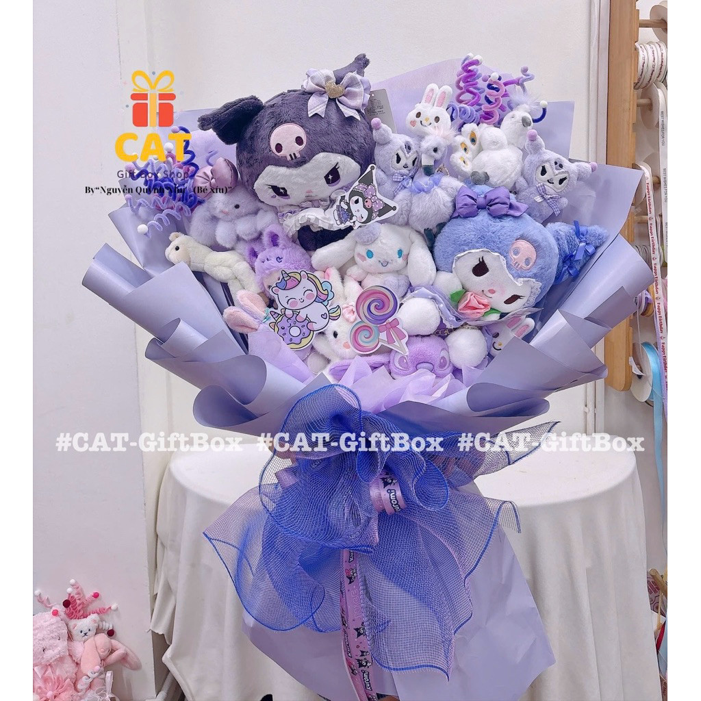 Bó hoa gấu bông Kuromi tím dễ thương – Quà tặng sinh nhật, kỷ niệm, tốt nghiệp, Gấu bông Kuromi , ho