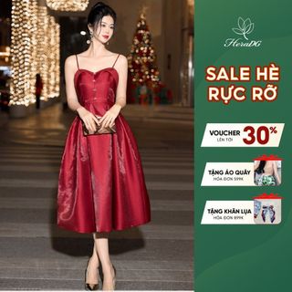 Đầm tiệc 2 dây dáng xoè HeraDG đính đá trang trí phần cúp ngực, dáng sang chảnh, chất liệu Tafta cao cấp - WDHBC3016