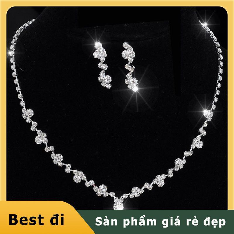 Trong Kho Bạc Phù Dâu Pha Lê Vòng Cổ Bông Tai Set Wedding Bridal Trang Sức Đồ Trang Sức Cá Tuyết