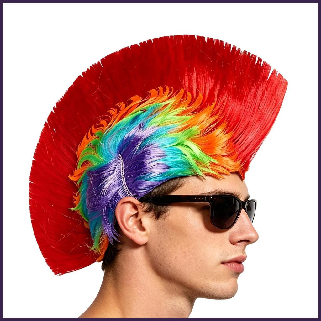 Punk Rock Mohawk Tóc Giả Nhiều Màu Sắc Unisex Cockscomb Tóc Vui Nhộn Hóa Trang Punk Mohican Kiểu Tóc
