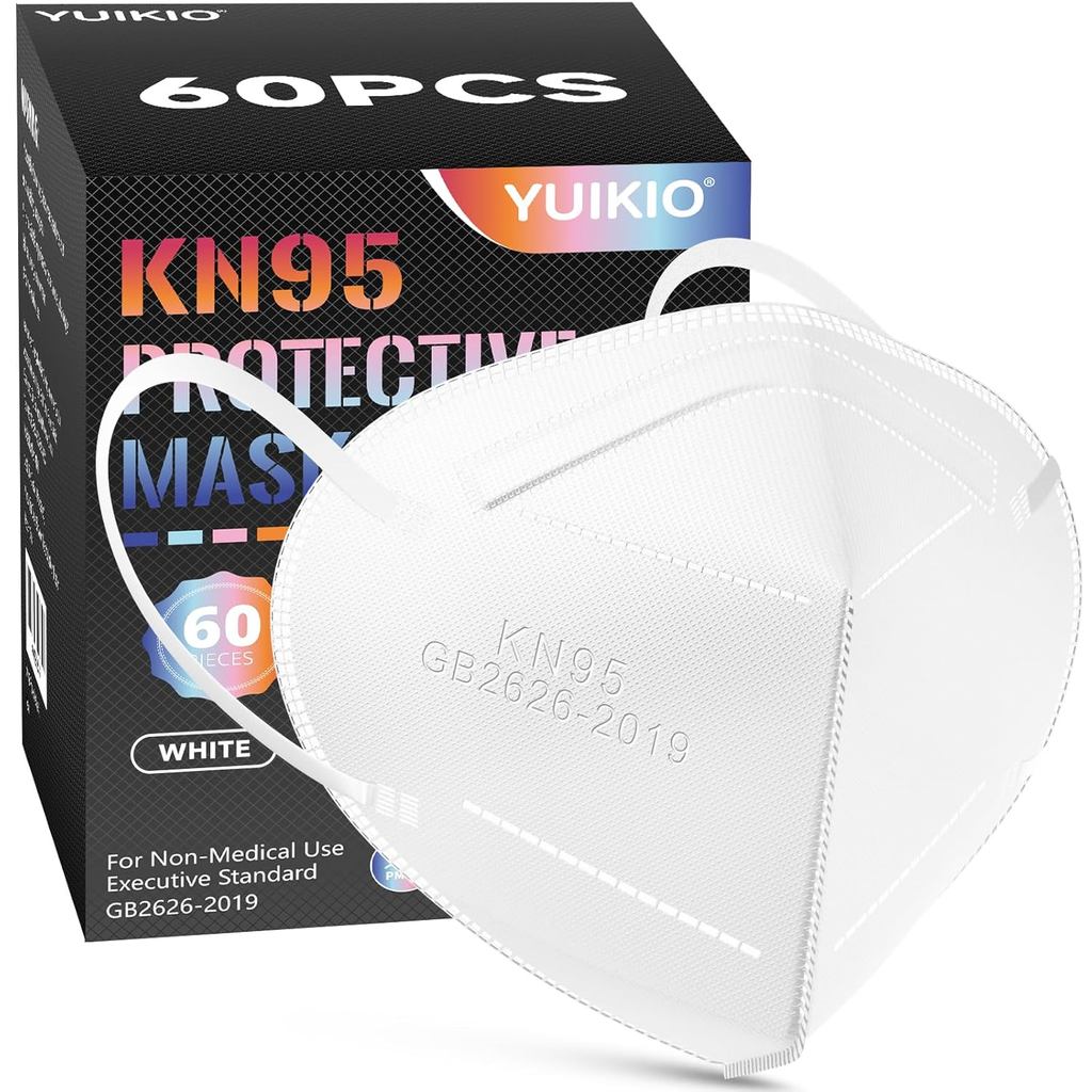 Mặt nạ KN95, Mặt nạ KN95 60 gói dành cho người lớn, Mặt nạ 5 lớp Mặt nạ an toàn KN95 dùng một lần Ch