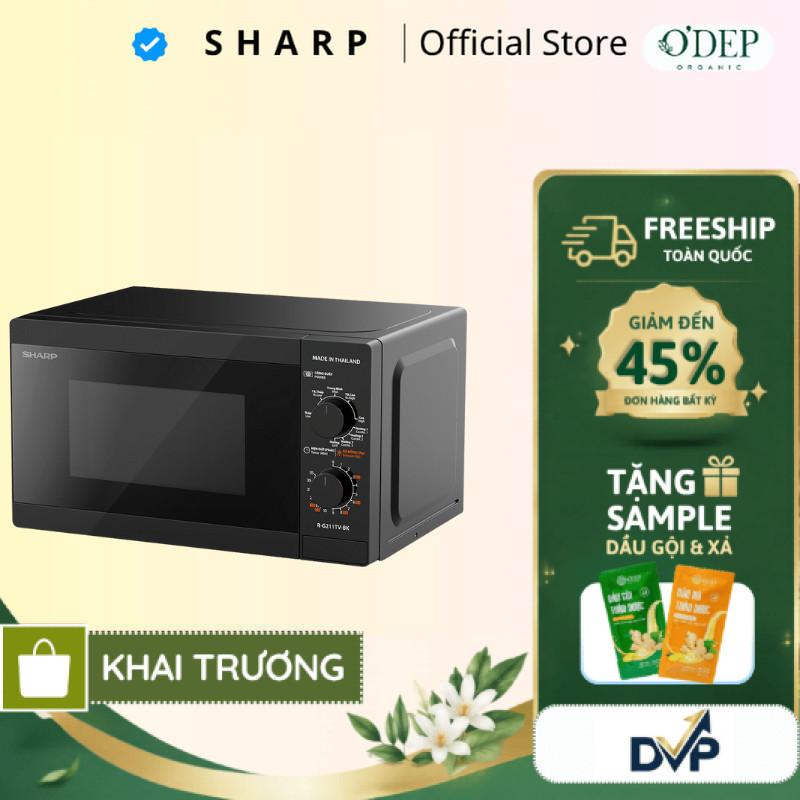 Lò vi sóng cơ có nướng Sharp R-G211TV-SL/BK 21 lít Chính hãng, Công Suất 800W, 3 Chức năng kết hợp -