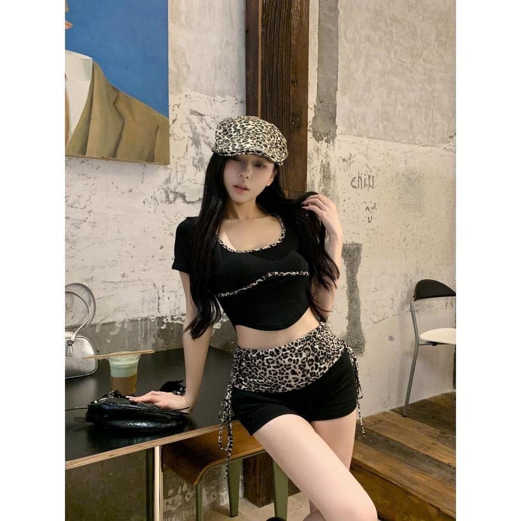 Da Báo In Ren-Up Hai Mảnh Phù Hợp Với Rốn Ngắn Crop Ngắn Slim fit Phiên Bản Mùa Hè Retro Hot Girl Dạ