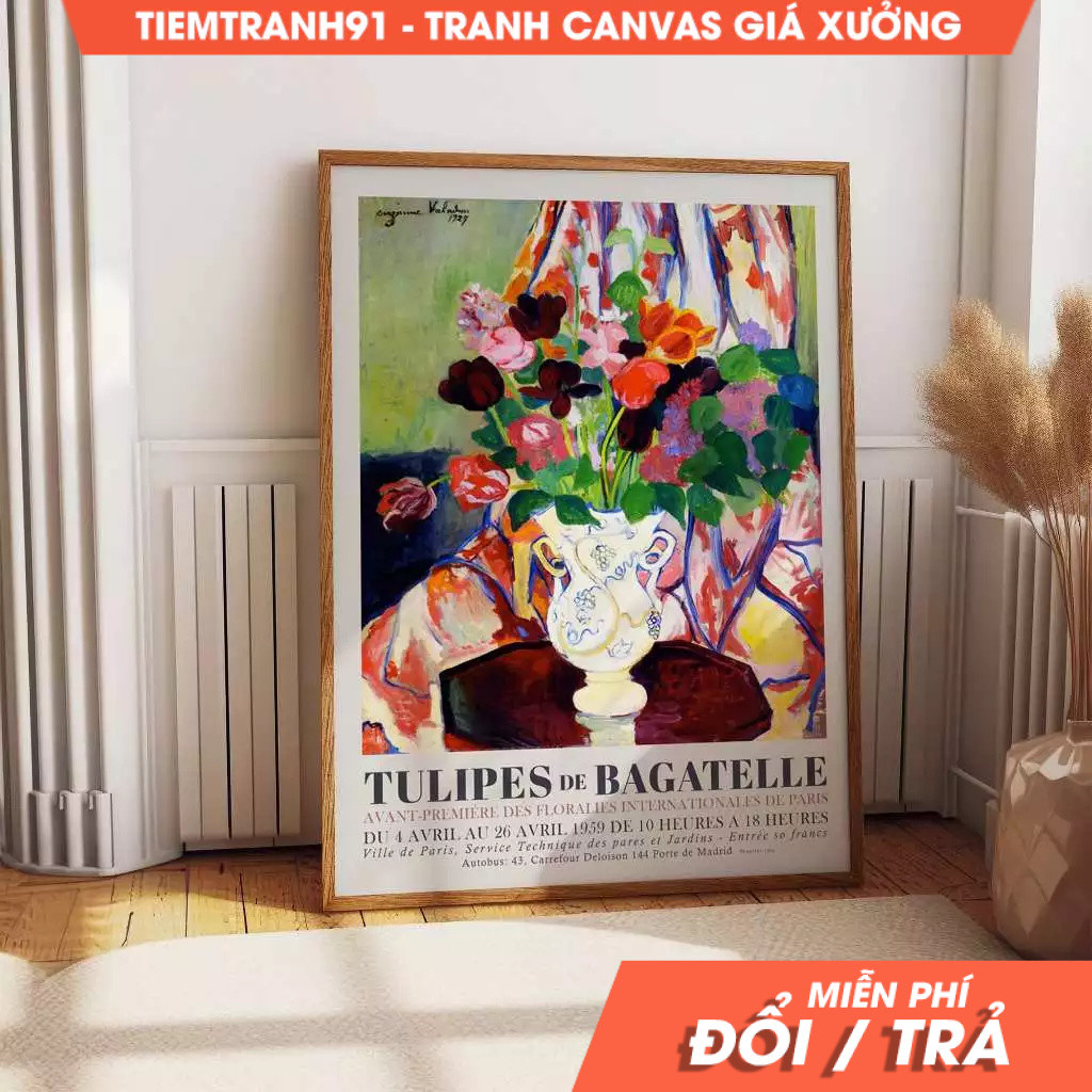 Tranh treo tường, Flowers Exhibition Poster Bouquet of Tulips Exhibition, tặng kèm đinh treo, nhận i