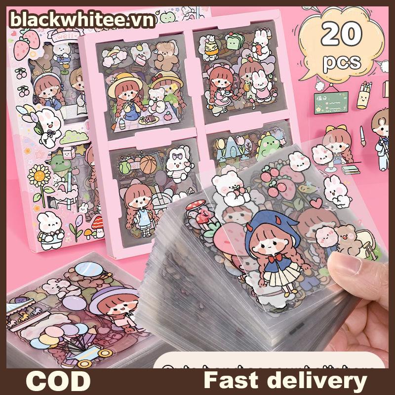 BWHTE 20 Chiếc Họa Tiết PET Hoạt Hình Thêu Sò Dễ Thương Stier DIY Sổ Tay Kawaii Stiers Trang Trí Đồ 