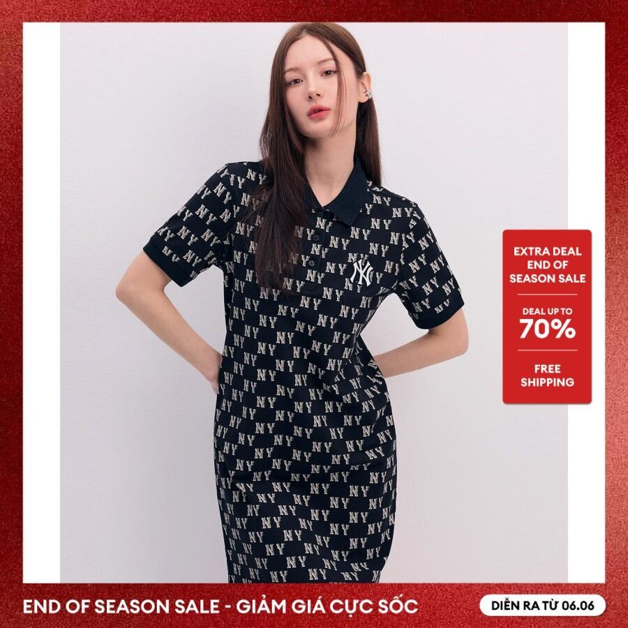 MLB - Đầm polo nữ cổ bẻ tay ngắn mini Mono Monogram Piqué 3FOPM0143-50BKS
