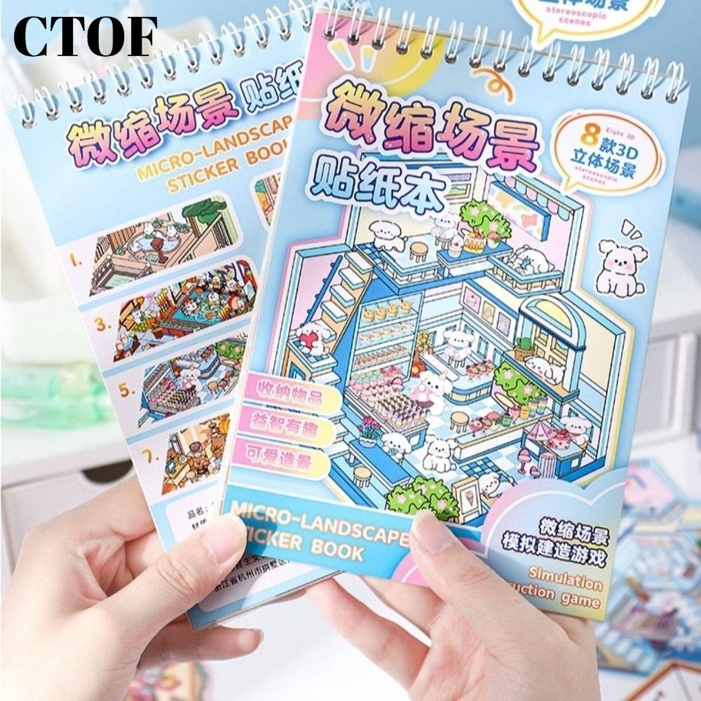 Sách dán cảnh quan CTOF, Nhà thu nhỏ PET Cabin Scene Pocket Sticker, Sáng tạo DIY Cartoon Sticker Ca