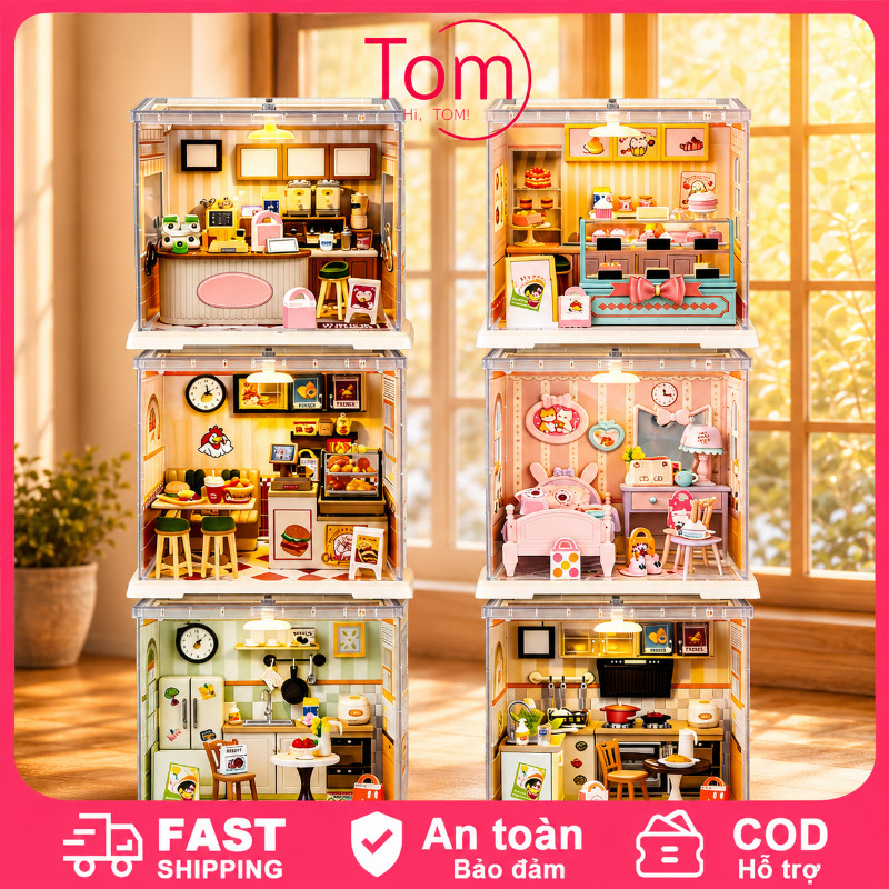 DIY Mini House Mô Hình Nhựa 3D Có Đèn Led - Lắp Ráp Mini House, Phòng Bếp/Coffee, Quà Tặng Sinh Nhật