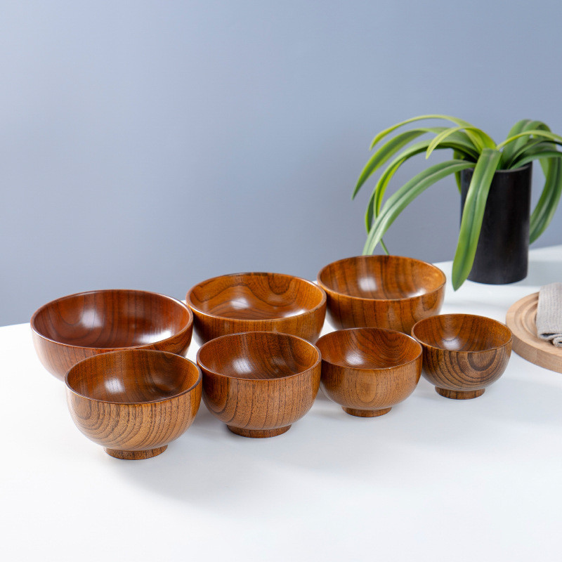 New Product~Jujube wood rice bowl, natural solid wood anti-scalding noodle bowl, wooden bowl for adu