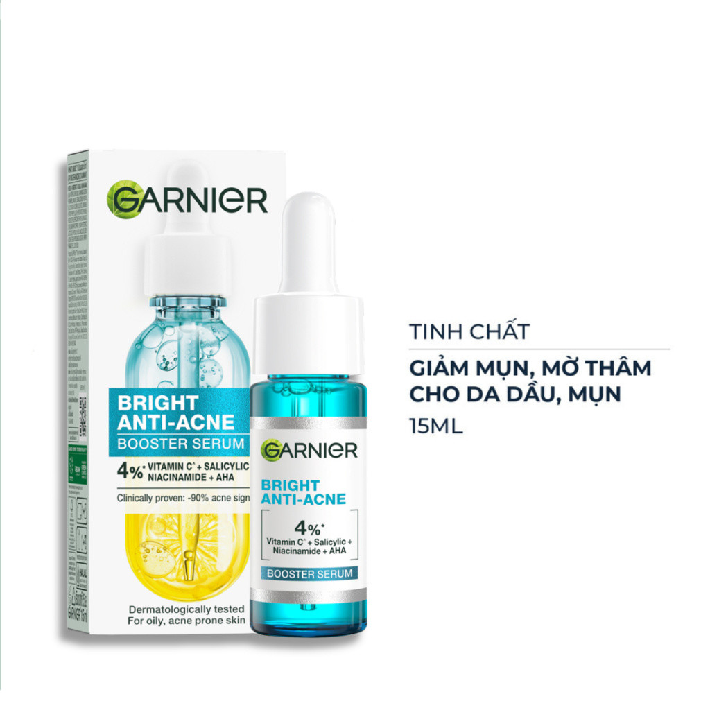 Serum Garnier Giảm Mụn Mờ Thâm Cho Da Dầu, Mụn 15ml Bright Anti-Acne Booster Serum  Sản Phẩm Chính H