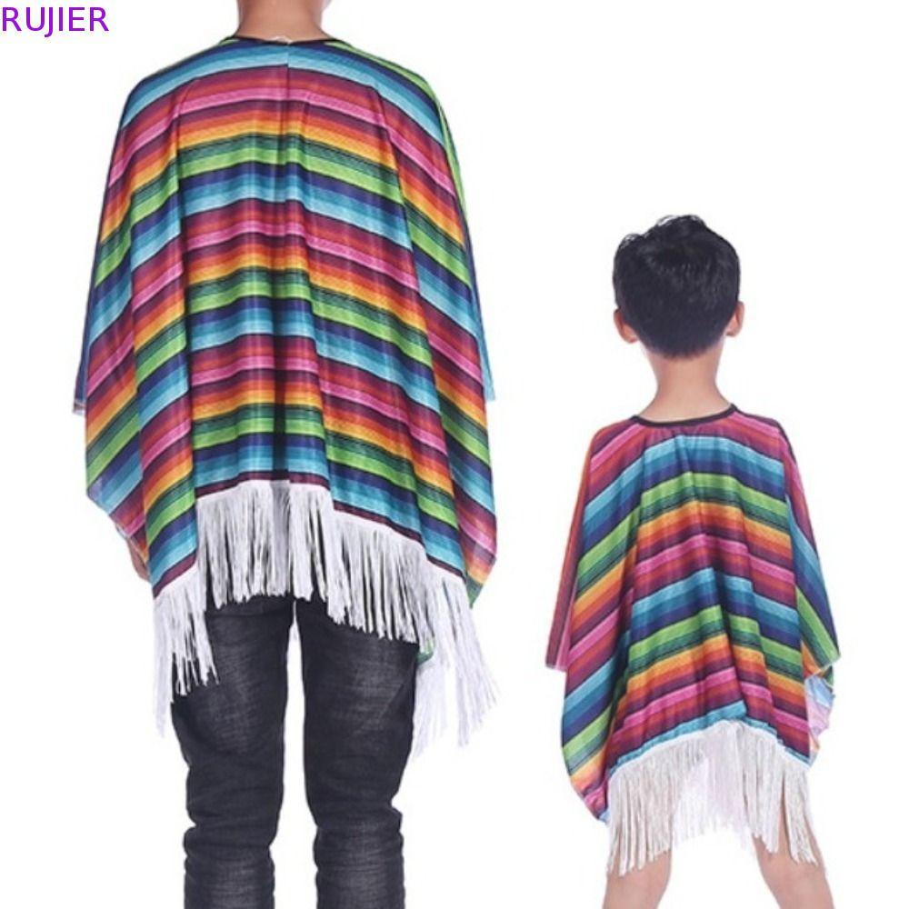 RUJIER Trang phục Mexico, Áo choàng dân tộc sọc cầu vồng Phong cách Mexico Áo choàng, Lễ hội Hallowe