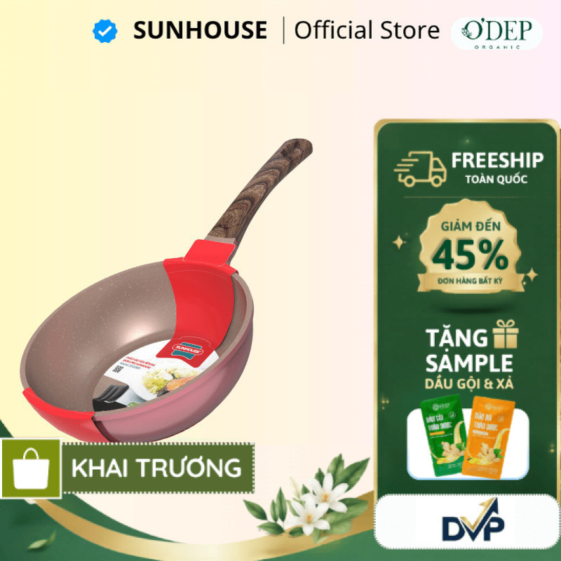 Chảo sâu lòng chống dính siêu bền Sunhouse Chính hãng vân đá đáy từ Dura pro DP24MP (20/24CM) - SHOP