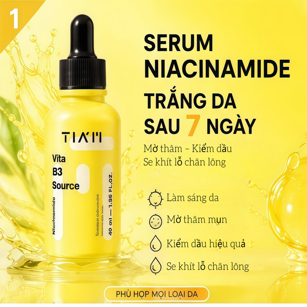 Serum TIA'M Vita B3 Source Làm mờ đốm nâu, giảm thâm nám  Tranexin Nia Vita Tinh chất sáng da