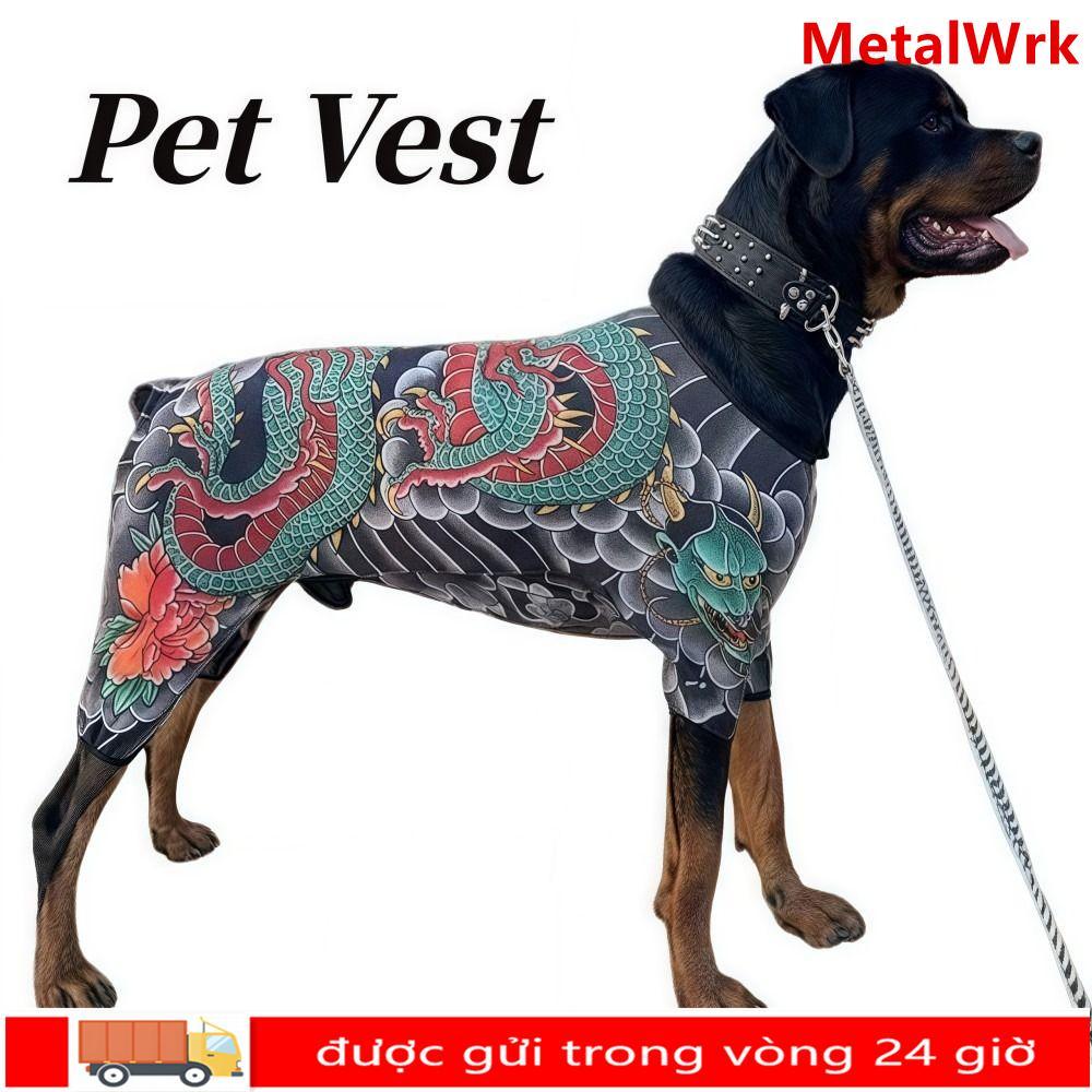 METALWRK Dog Cat Tattoo Jacket, Áo Vest hình xăm thú cưng vui nhộn như thật, Sáng tạo thoáng khí tho