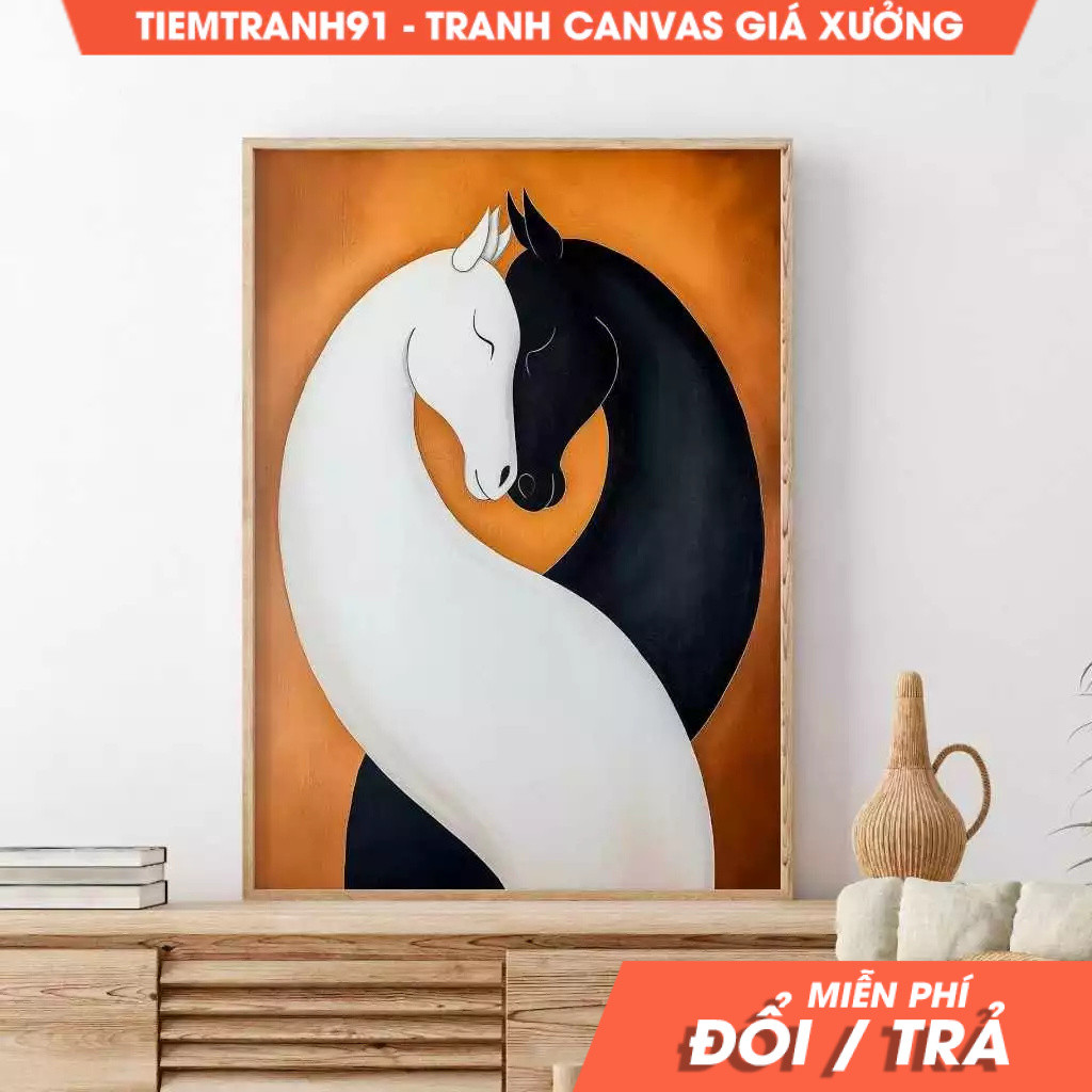 Tranh treo tường, Abstract Horse Couple Contemporary Animal Poster Horse Couple Artwork Couple Gift 