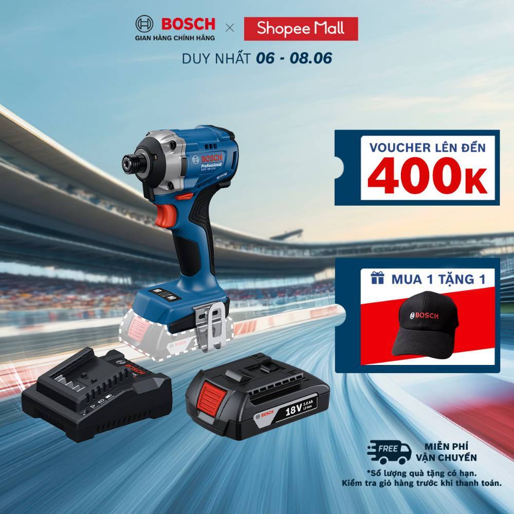 Máy vặn vít dùng pin Bosch GDR 18V-215 (SOLO) +  Pin GBA 2.0Ah / Bộ Sạc GAL 18V-20 (MỚI)