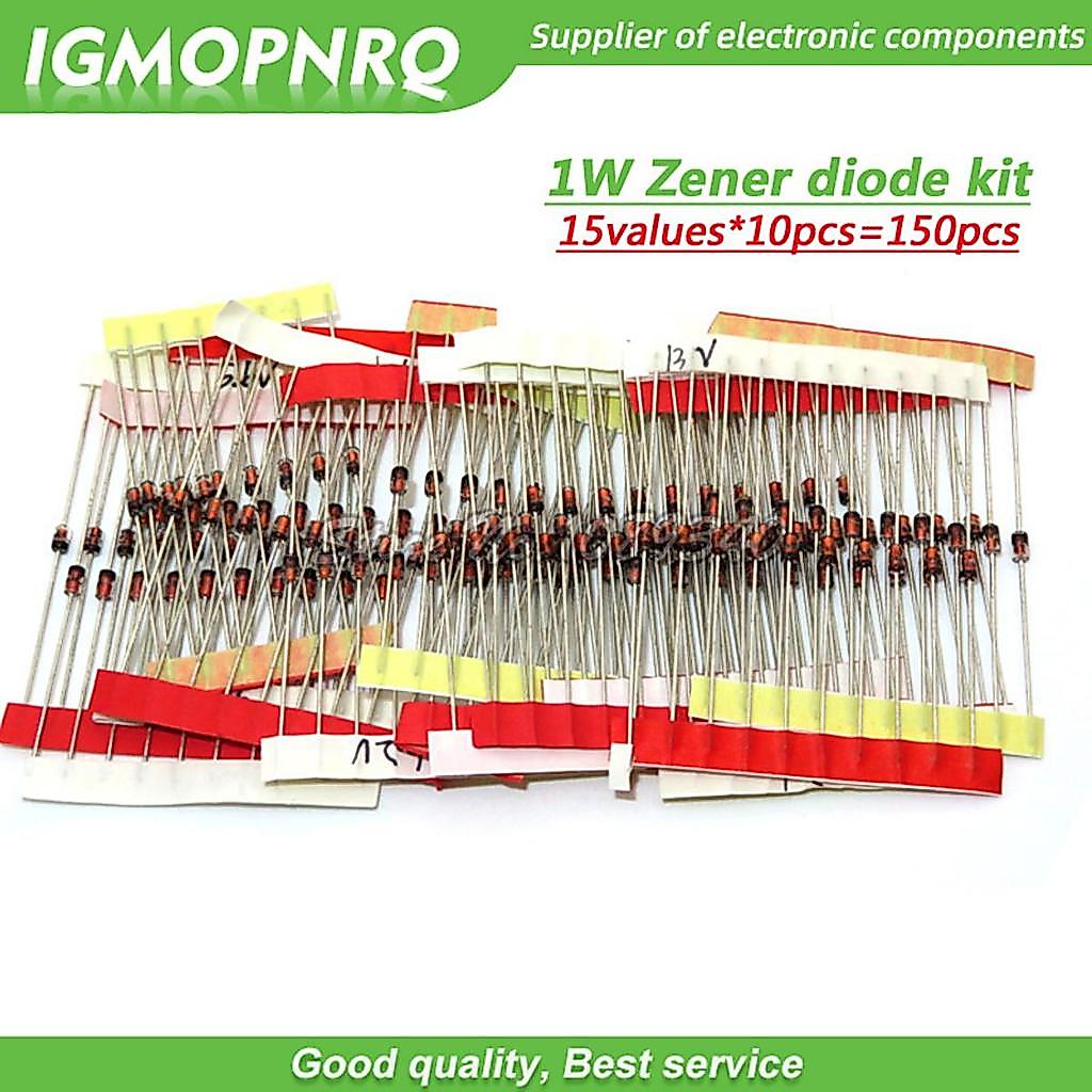 15 Loại * 10 Miếng = 150 Miếng 1W Bộ Điều Chỉnh Điện Áp Diode DO-41 3V-30V Linh Kiện DIY Bộ Dụng Cụ 