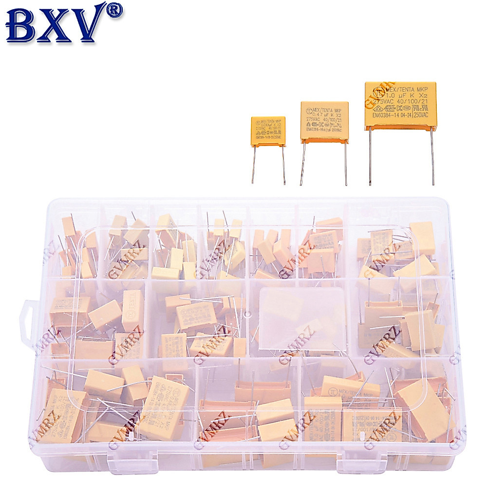 Bộ phân loại tụ điện an toàn 135 CÁI X2 - 14 giá trị (1nF đến 1μF, 275VAC) Tụ điện ức chế nhiễu màng