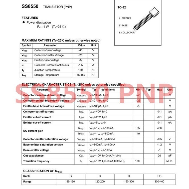 Triode S8050 SS8050 S8550 SS8550 NPN / PNP Loại Transistor Cắm In-Line T