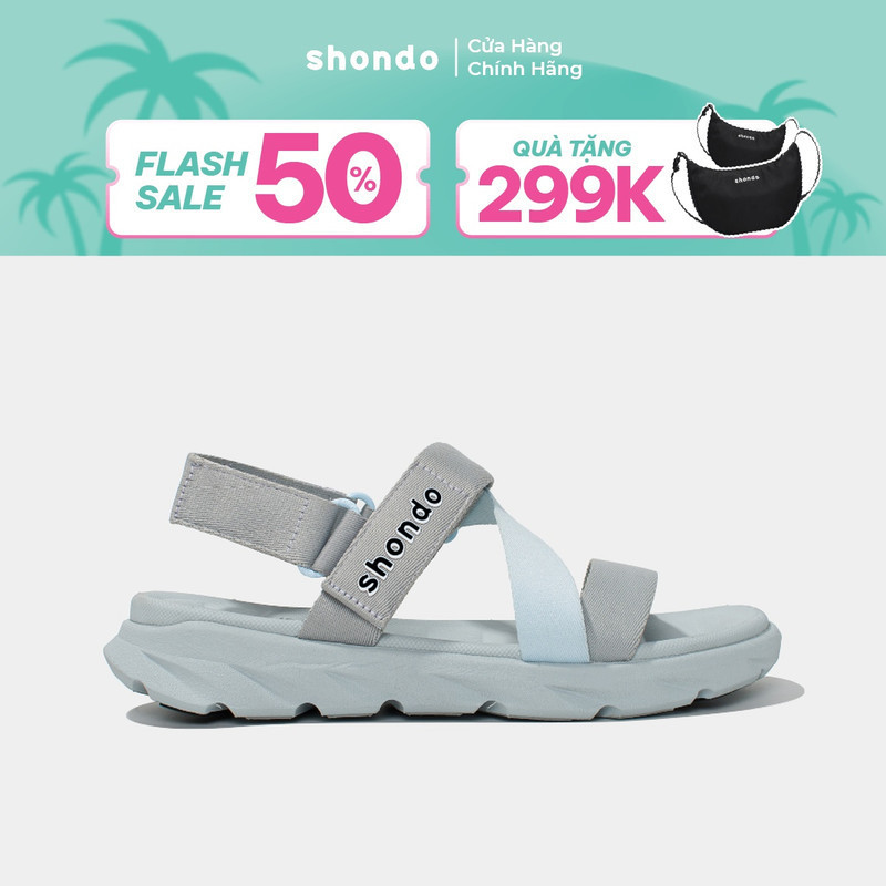 Giày Sandals Nam Nữ Shondo F6 Sport Đế Xám Phối Quai Xanh Da Trời F6S2030
