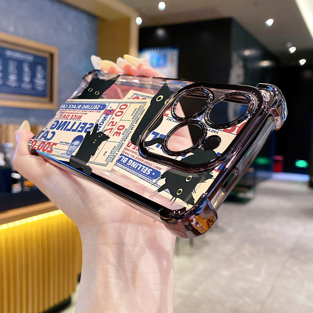 Tương thích với Infinix Hot 50i 40i 40 Pro 30 Play Note 30 Smart 9 8 Ink Cats Vỏ mạ trong suốt Vỏ ch