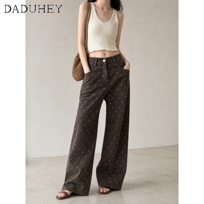 DaDuHey Women's Wide-leg Jeans Korean Retro High Waist Loose Slim Lazy Pear Shape