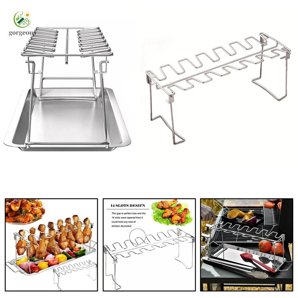 [FUXIN]Chicken Wing Holder Drumstick Rack Roasting Stainless Steel BBQ People Drip Pan