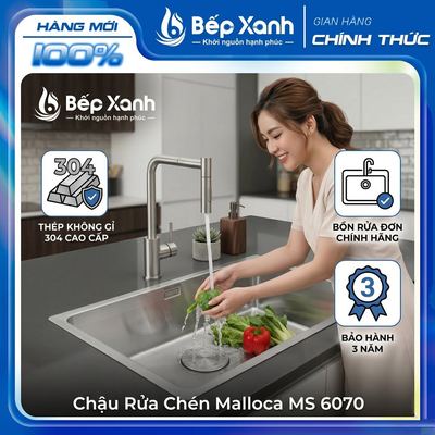 [Mã ELMO20 giảm 20k] Chậu Rửa Chén Malloca MS 6070 - Thép Không Gỉ 304 Cao Cấp, Bồn Rửa Bát Đơn Chính Hãng BH 3 Năm