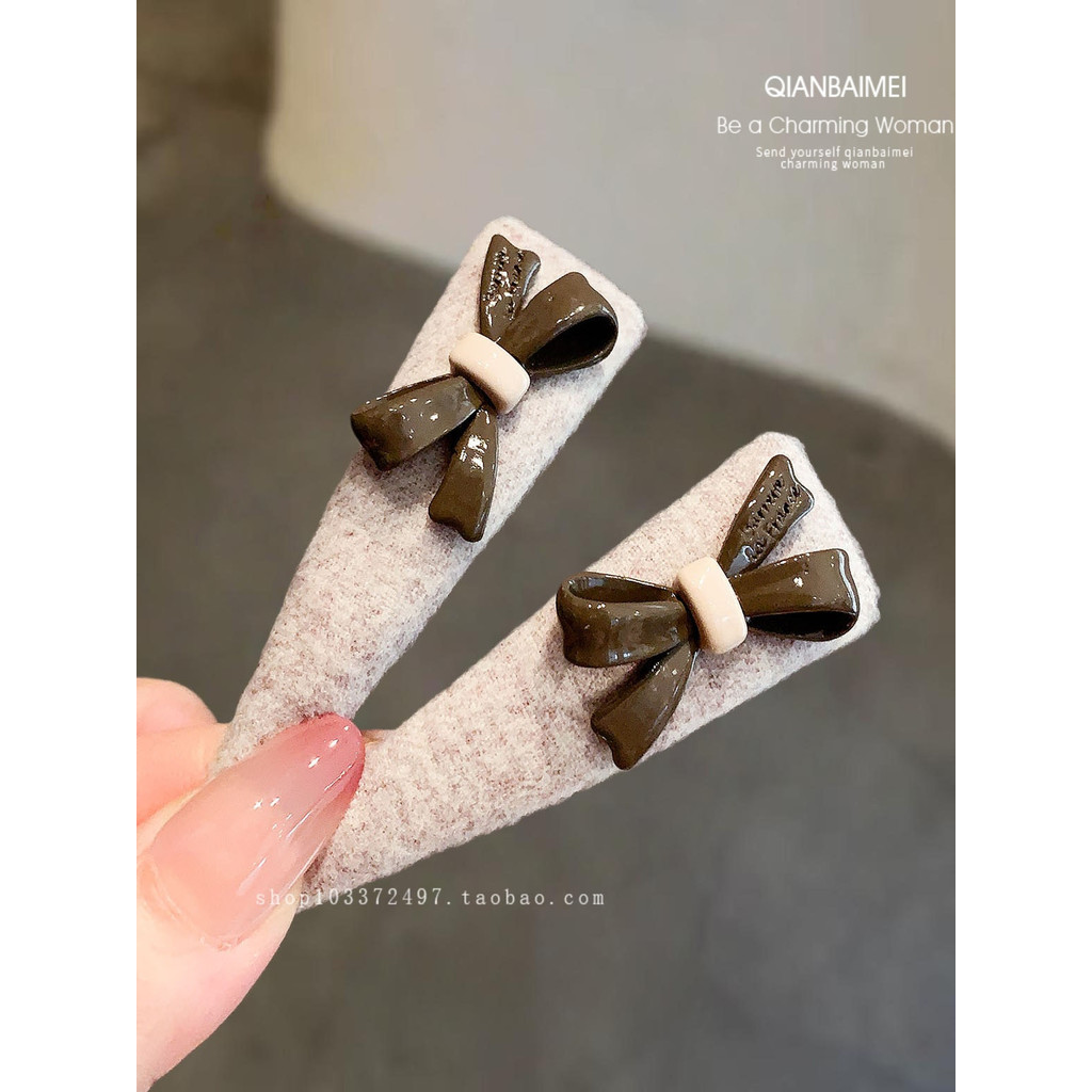 Kẹp Tóc Nữ Len Nơ Tam Giác bb Kẹp Hàn Quốc Niche Tính Khí Tóc Gãy-up Kẹp Bên Ngọt Breaking Clip