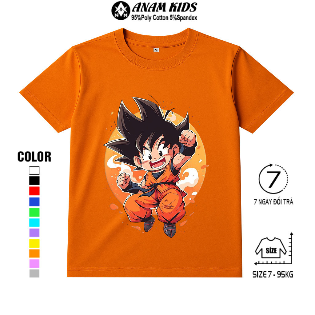 Áo Thun Trẻ Em SONGOKU CHIBI, Chất Poly Thái , Có Size Lớn Từ 7-95kg, Nhiều Màu Áo, Size To Nhắn Shop, ANAMKIDS