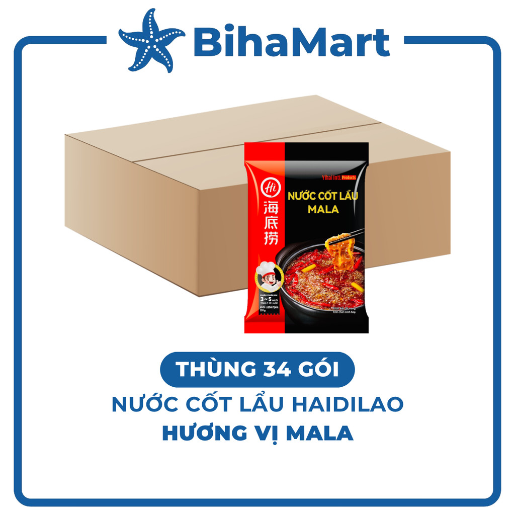 THÙNG 34 GÓI HAIDILAO Nước cốt lẩu vị Mala Haidilao, nước cốt lẩu Mala cay tê Tứ Xuyên, nước cốt lẩu