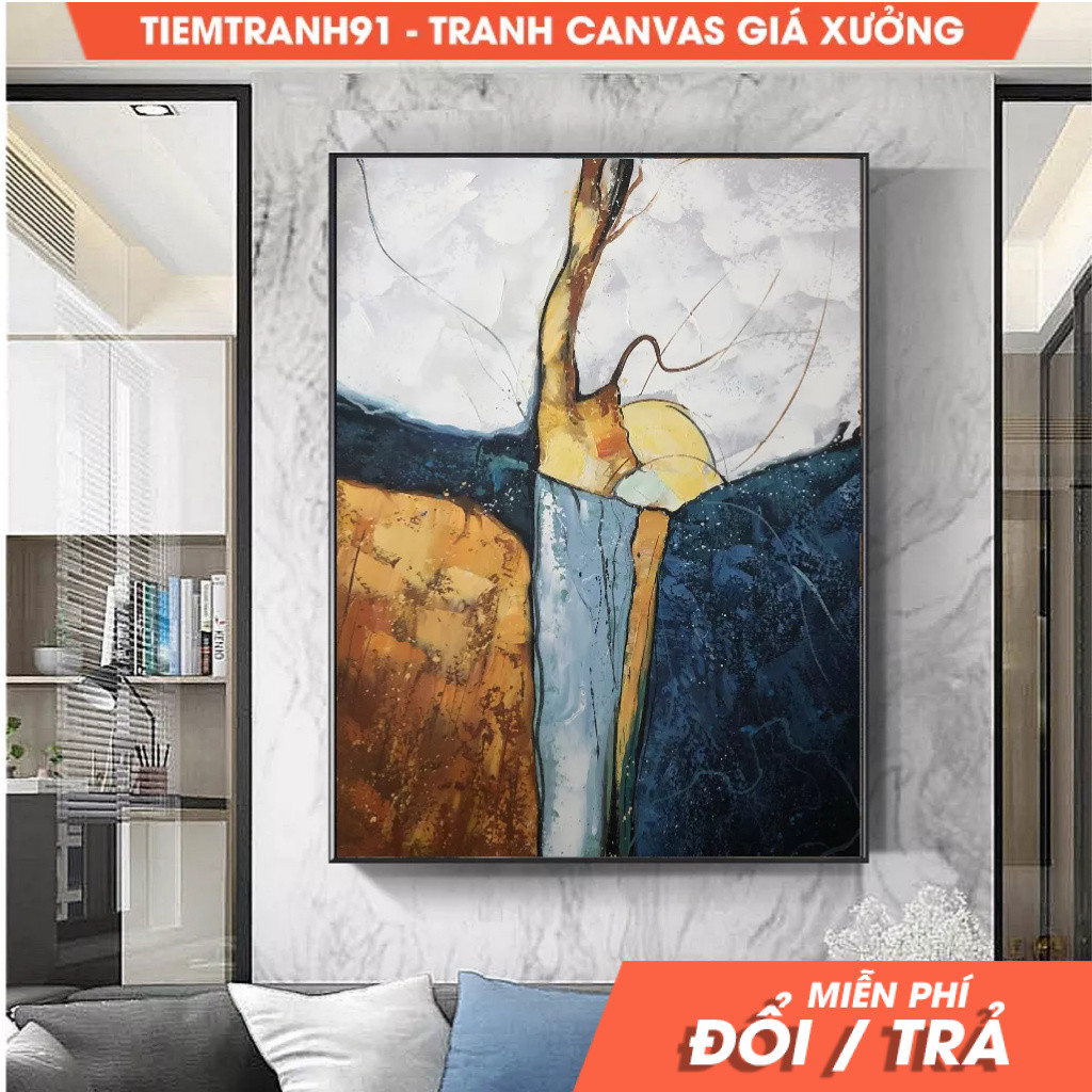 Tranh treo tường, Large Abstract Painting,Dark Blue Painting Gold Painting, Minimalist Painting,Orig